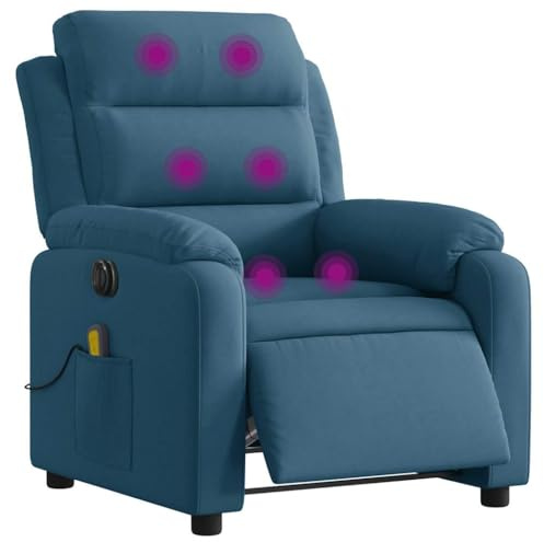 vidaXL Massagesessel, Sessel Elektrisch, Relaxsessel mit Liegefunktion Vibrationsfunktion, Fernsehsessel Liegesessel für Wohnzimmer, Blau Samt