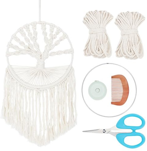 FREEBLOSS Kit D'attrape-rêves Arbre de Vie à Faire Soi-même - Suspension Murale en Macramé - Décoration pour Salon - Pour Débutant Avec Instructions
