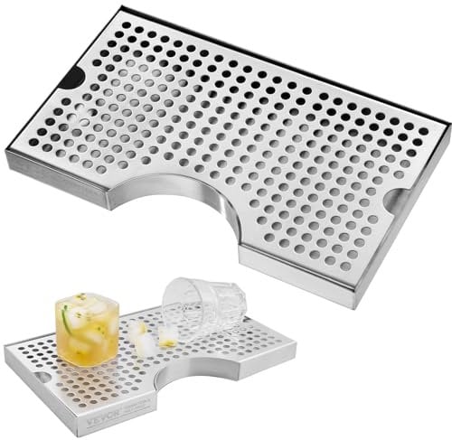 VEVOR 304 Edelstahl-Tropfschale, Bierabtropfschale mit 4 Rutschfesten Gummipads & Abnehmbarer Abdeckung, 300 x 180 x 25 mm Bar-Tropfschale Geeignet für Restaurants, Bars, Küchen, Café usw.