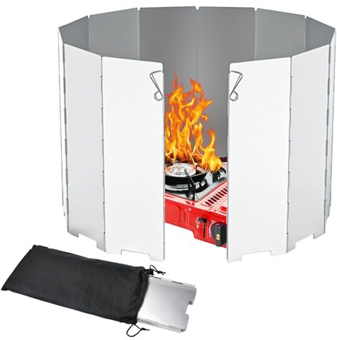 HEKOBAG Paravento per Fornello da Campeggio 12 Piatti Paravento Cucina Campeggio in Alluminio Paravento per Cucina a Gas Pieghevole per Fornelli da Esterno, Picnic, Barbecue, 24 * 8.4cm