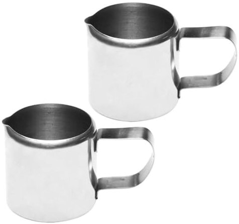 DOITOOL Metal Milk Frothing Jug : 2PCS 46ml Mini Creamer Cup, 2 Oz Espresso Pitcher Stainless, Small Milk Cup for Coffee Latte Art Cappuccino, Small Serving Jugs for Sauce
