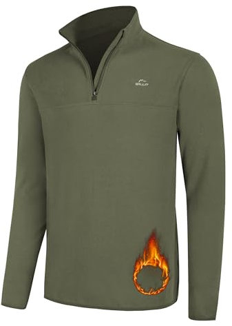 Willit Pullover invernale da uomo in pile a maniche lunghe, cerniera a un quarto, per il freddo, per golf, escursionismo, casual, caldo, Verde militare, XXL