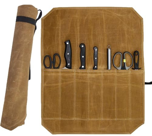 Lsydgn 1 Pièces Etui Couteau Boîte à Couteaux Housse De Couteau Camping Knife Bag Chef Knife Bag with 7 Compartments Roll Up Portable Kitchen Knife Storage Bag Convient pour La Cuisine, Le Camping