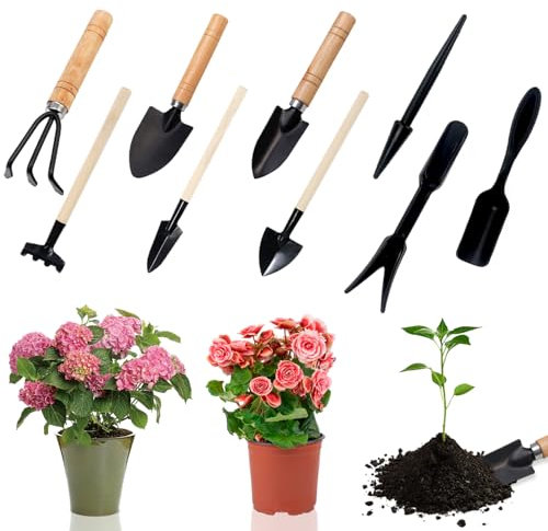 Mini Juego de Herramientas de jardín de 9 Piezas, Kit de Herramientas para Principiantes de bonsái, Mini Pala, rastrillo, Herramientas de jardín pequeñas, Plantas en macetas