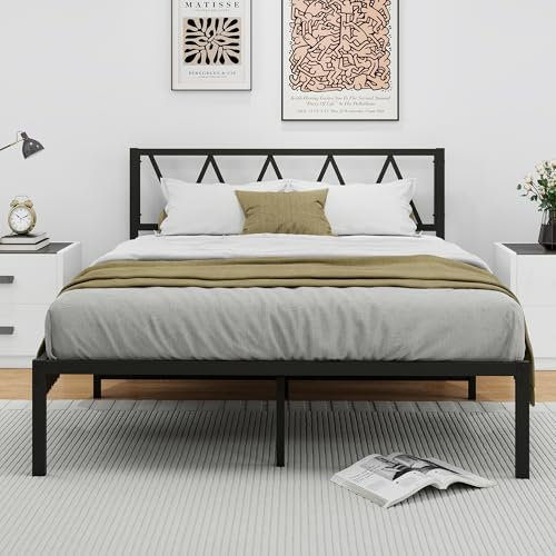 VERFARM Modern Bettgestell Metallbett 140x200 cm mit Lattenrost, Doppelbett/Einzelbett, Gästebett Jugendbett für Schlafzimmer Gästezimmer Schwarz