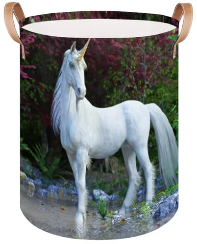 Mythical White Unicorn Large Laundry Hamper Fabric Basket Unicorn Foldable Storage Cubes Boxes Bin Home Organizer for Clothes Bedroom Bathroom Living Room