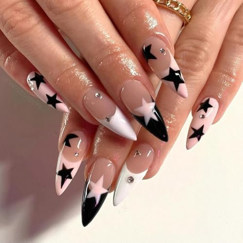 Press On Nails Middle Length French Tips Full Artificial Nails 24Pcs Nails Art For Women And Girls