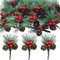 Kleine Künstliche Tannenzweige mit Beeren und Tannenzapfen, Weihnachten Tischdeko Set, Artificial Tannenzweige Beerenzweige Dekorationen für Weihnachten (20 STK/Rote Beeren Natur)