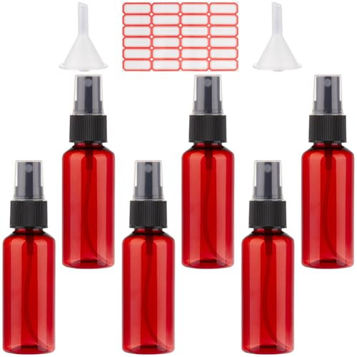 GORGECRAFT Flacon de Parfum en Spray Ambré de 1.7oz/50ml 8 flacons de Parfum Vides en Plastique à Brume Fine Ensemble de Bouteilles de Voyage sans Fuite Conteneurs avec 2 entonnoirs et 24 étiquettes
