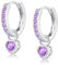 Ohrringe Silber 925 Hängend Creolen Klein Mit Herz Rund Zirkonia für Damen Mädchen Herren (Purple-Herz)