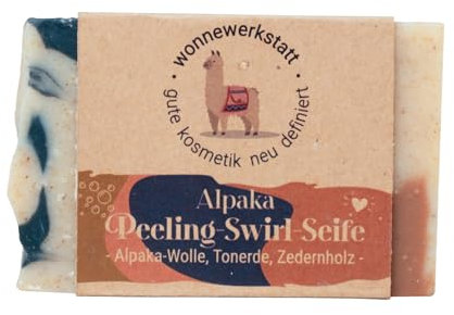 Alpaka-Peeling-Seife, Peelingseife mit Olivenstein-Mandelkern-Granulat und Alpaka-Wolle