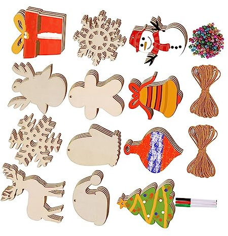 GARVALON 1satz Unfertige Holzscheiben Für Weihnachtsdekoration Teiliges DIY Bastelset Mit Graffiti-Ornamenten Für Kreative Weihnachtsprojekte Und Bastelarbeiten