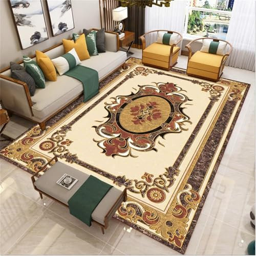 AU-OZNER Teppich Wohnzimmer rund Gelber Teppich, einfacher, Rutschfester, staubdichter Couchtisch-Teppichteppich waschbar in Waschmaschine,Gelb,60x110cm