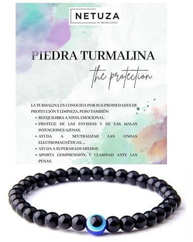 Netuza - Bracciale tormalina, occhio turco della fortuna, pietra naturale, mediano, Pietra, Tormalina