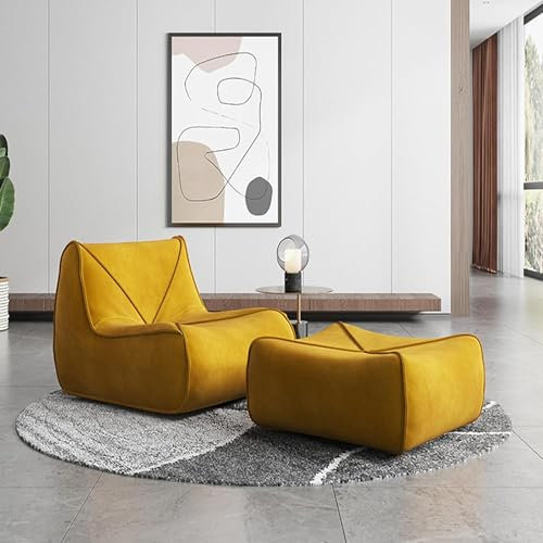 FYZLOIPU Sitzsack, riesiges Sofa mit hochdichter Schaumstofffüllung und Fußhocker, Design mit Handzugknopf für Teenager und Erwachsene zum Spielen, Lesen und Fernsehen, Schwarz-2, Gelb-2