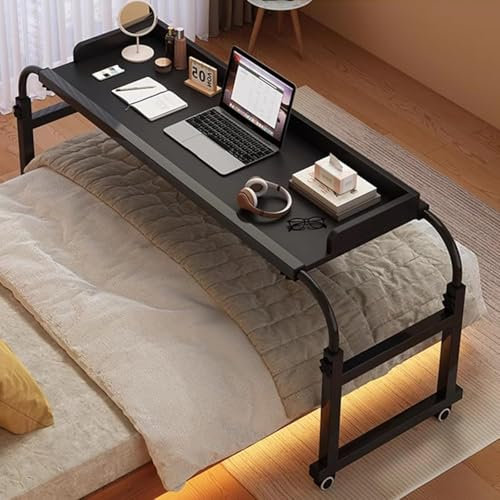 Hospital Table,Adjustable Overbed Table With Wheels For Home And Hospital Use Outpatient Medical Bed Rolling Medical Table With Baffle Overbed Table Mobile Desk Nursing Table Laptop Table(Color:Black)
