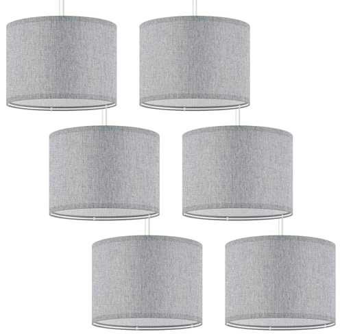 Weewooday 6 Pack Fabric Drum Lampshade, Grey, 10 Inch | Modern Ceiling Lamp Shades for Lights Pendant Table Floor Bedroom with E27 to E14 Adapter Ring