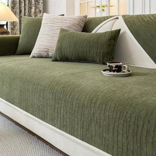 Yahbrra Anti Slip Sofa Uberzug: 1 2 3 4 Sitzer L Form Sofaüberwurf Weiche Chenille Hund Katze Sofaschoner Neue Universelle Couchbezug für Wohnzimmer (Dunkelgrün,90 * 210cm)