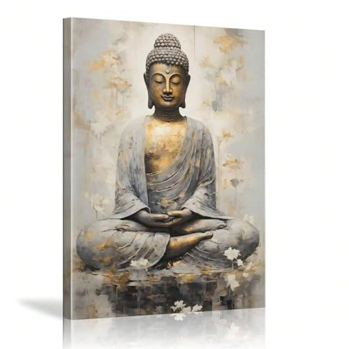 PEWFBS Buddha-Statue, Gold-Stil, Buddhismus, asiatisch, spiritueller Posterdruck, Wohnzimmer, Schlafzimmer, Hotel, Leinwandbild, Dekor, 40 x 60 cm, ohne Rahmen