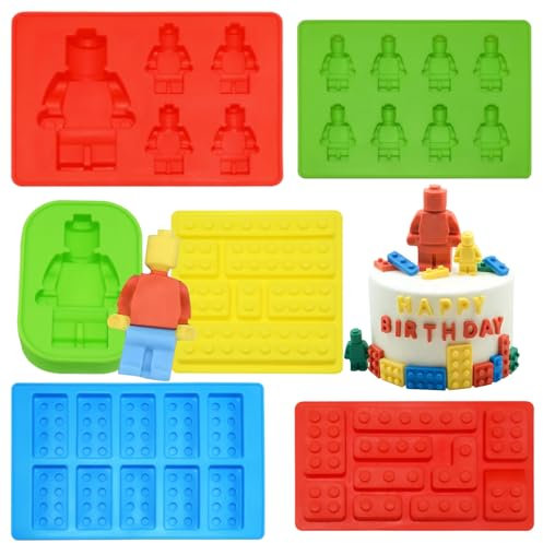6 Pieces Building Brick Candy Mold Robots Silicone Fondant Mold Building Block Chocolate Silicone Mold for Ice Chocolate Candy Cake Making