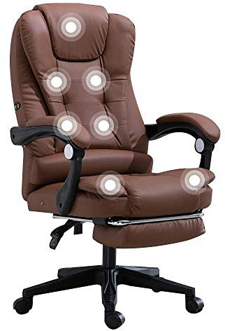 Ergonomic Leather Desk Gaming Chair with Footrest and 7 Point High Back Office Computer Chair with 330 Lbs Capacity (White)