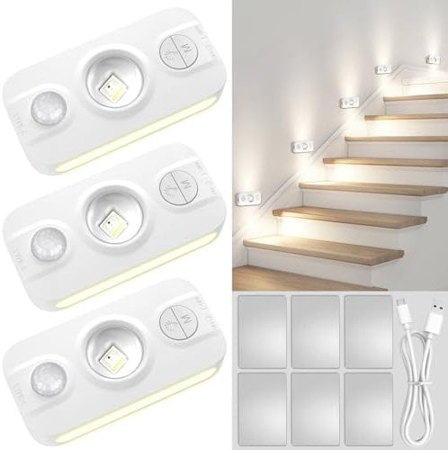 LED Nachtlicht mit Bewegungsmelder Akku, 3er Set Treppenlicht mit 3 Modi (AUTO/AUS/EIN) – 4000K Warmweiß, Magnetisch für Küche Flur Bad Schlafzimmer & Kinderzimmer, Unterbettlicht & Wandbeleuchtung