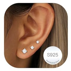 RAJPUTANA 3 Paia Di Piccoli Orecchini In Argento Sterling Per Signore Set Di Orecchini Ipoallergenici in Oro 14K Perno Delicati in Argento 925 Con stelle e Puntini a Cuore