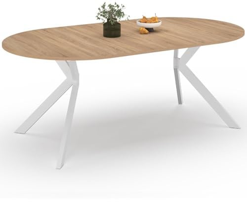 IDMarket - Esstisch, ausziehbar, rund, Alix, 4-10 Personen, Spinnenfuß, Holz und Weiß, 110 – 200 cm