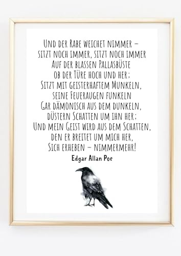 Din A4 Kunstdruck ohne Rahmen - Gedicht Zitat Edgar Allan Poe - Der Rabe Nimmermehr - Bild Poster Druck