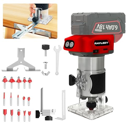 Cordless Wood Router Trimmer for Milwaukee M18 Battery, 6 Speeds Wood Trimmer Set, 800W 30000 RPM Brushless Motor Hand Palm Router with 15pcs 1/4 Shank Bits for Woodworking,Slotting(NO Battery)