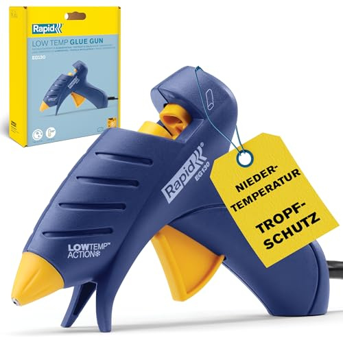 Rapid EG130 Niedertemperatur Heißklebepistole 9 mm für Basteln | 130°C Niedertemperatur-Klebepistole; für empfindliche Materialien; 9 mm ovale Sticks; 80 g/h Kleberausstoß; inkl. Stand