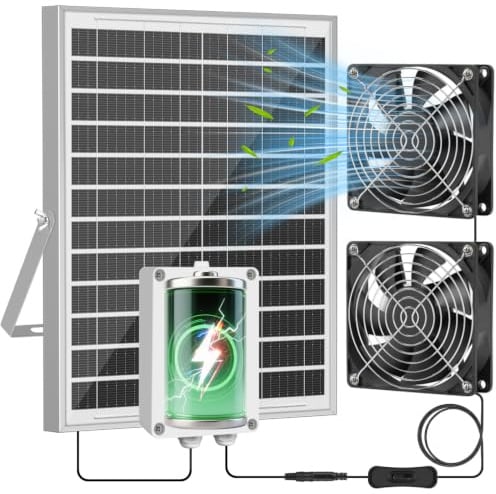NHZOTUD Solarbetriebenes Lüfter-Set mit Batterie, solarbetriebener Ventilator für Schuppen und Gewächshaus, für Ansaug- oder Abluftkühlung für Hühnerstall, Hundehütte