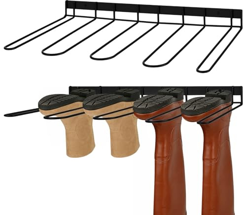 YYTECH Schuhregal Wand Metall, 2 Stück Schuhregal Metall, Stiefelhalter für 4 Paar, Schwarz Stiefelaufhänger, für Stiefel, Gummistiefel, Arbeitsstiefel am Eingangsbereich, Flur,Terrasse, Garage
