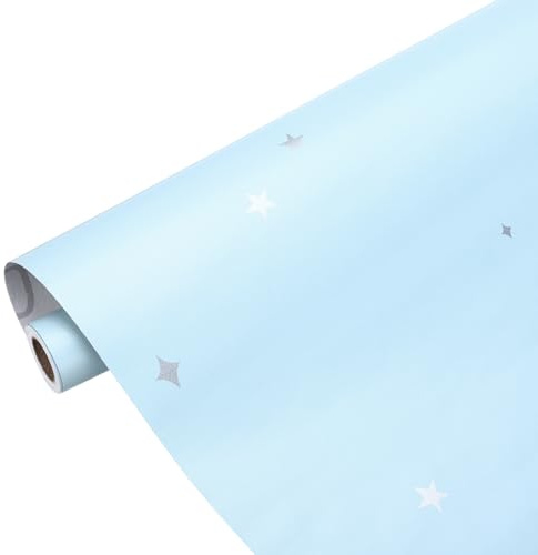 sourcing map Matte Wallpaper 60cm x 10 Meter Vinyl Waterproof Light Blue | Peel and Stick Contact Paper Star Pattern Self Adhesive Wallpaper for Bedroom Kitchen Wall Countertop Decorating