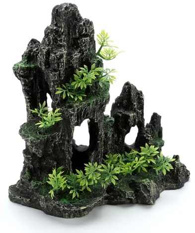 Große Aquarium-Dekoration, Bergblick, Stein, extra große Aquarium-Dekoration mit mehreren Höhlen, Kunstharz, Steingarten, Ornament für kleine Fische, Betta-Höhle, Aquarium-Versteck, Baumhaus