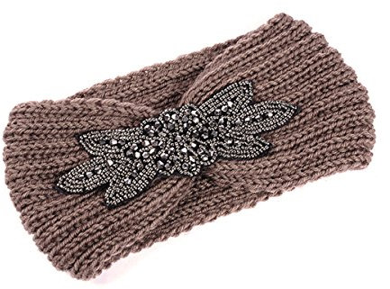 Butterme Sequin Knit Stirnband Mode-Stirnband mit Blumendekoration Frauen -6 Farben (Kaffee)
