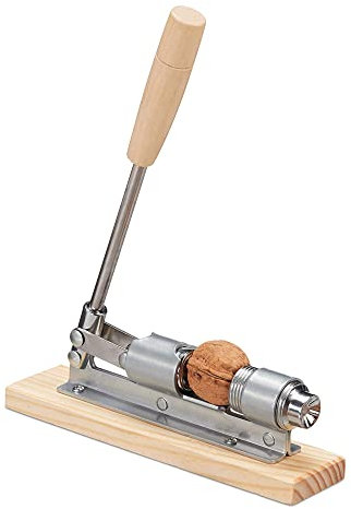 Monsterzeug Schiaccianoci di design, stile retrò, taglia regolabile, in acciaio, supporto in vero legno, pinza noce, nocciola, noce, noce, noce, noce, nocciola, nocciola del Brasile, mandorla