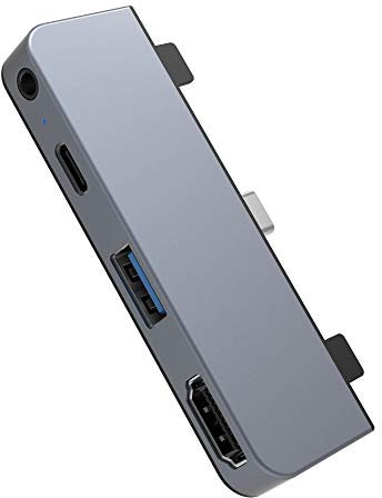 HyperDrive USB-C-Hub-Adapter, 4-in-1-Aluminium-Dongle mit USB 3.0, USB C PD-Aufladung, 4K HDMI, 3,5-mm-Kopfhörerbuchse, kompatibel mit iPad Pro/den meisten USB C-Smartphones/Tablets, grau
