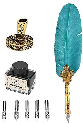 Ejoyous Handgemachte Dip Pen, Feder Schreibfeder Kalligraphie Feder Vintage Federstift Tinte Set Antiken Feder Kalligraphie Stift für den Selbstgebrauch, Executive Gift und Antique Desk Decor