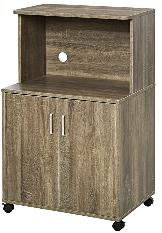 HOMCOM Mobile Cucina Multiuso con 4 Ruote, Armadietto con Ripiano per Microonde in Legno Truciolare, 60.4x40.3x97cm, Grigio