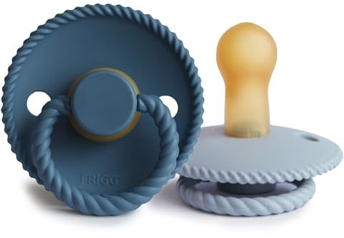 FRIGG Rope Schnuller 2 Packung | Latex Schnuller | BPA-Frei | Hergestellt in Dänemark | Symmetrischer Sauger in Kirschform (Ocean View/Powder Blue, Größe 2 (6-18 Monate))