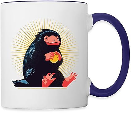 Spreadshirt Phantastische Tierwesen 3 Niffler Gold Tasse Zweifarbig, One size, Weiß/Kobaltblau