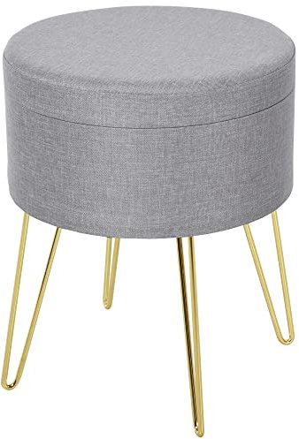 HOMCOM 2-in-1 Aufbewahrungs-Pouf mit Hocker- und Couchtischfunktion, Holz und Grauer Stoff, Metall mit goldenem Finish, 36x36x45cm