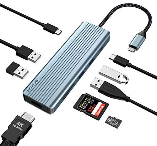 HOPDAY USB C Hub 9 in 1 USB C to HDMI Dual Monitor USB C Adapter with 4K HDMI, 100W PD Charging, USB 3.0/2.0, SD/TF Card Reader for MacBook Pro/Air,Dell,HP,Lenovo Laptop,Surface Pro