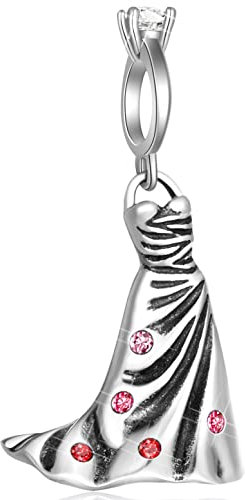 Hochzeit Ring Charme Hochzeit Kleid Anhänger, fit Pandora Weihnachten Armband, 925 Sterling Silber Hochzeitstag Kleider Wedding Perlen mit rosa Kristallen, Geschenke für Braut/Nichte/Mädchen