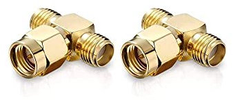 conecto SMA-Adapter, T-Stück, 1x SMA-Stecker mit Pin auf 2X SMA-Buchse ohne Pin, Adapter zur Erweiterung von SMA-Anschlüssen, vergoldet, 2er Set