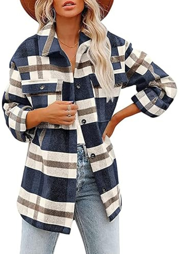 Sawmew Flanellskjorta Dam Rutig Flanellskjorta Damjacka Oversize Coat Lumberjack Skjorta Rutig Varm Långärmad Skjorta Vårvinter Flanell Långtopp Långärmad blus Lös skjorta Topp