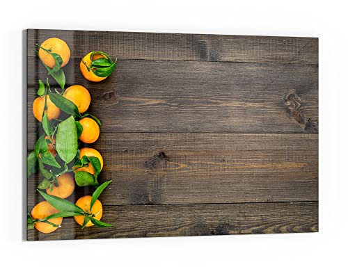 DEQORI Glas-Magnettafel | 90x60 cm groß | Motiv Orangen auf Holzbrettern | Memo-Board aus Glas | Magnetboard inkl. Magnete, Stift & Tuch für Küche & Büro | Tafel magnetisch & beschreibbar