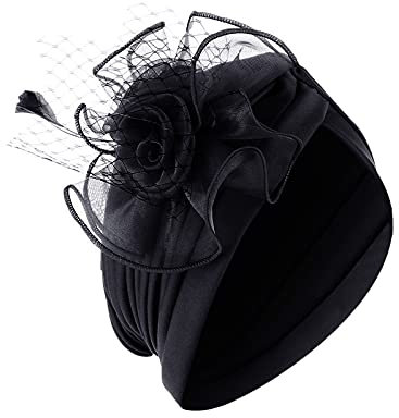 Fascinator Hut Vintage Schleier Hut 1950er Hochzeitshut Pillbox Hüte Feder Mesh Gesichtsschleier Hut Tea Party Kopfbedeckung Hochzeit Fascinator für Mädchen Frauen Schwarz Schwarz