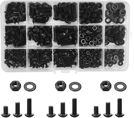 Set di viti e dadi, con esagono incassato nero, M3/M4/M5, viti esagonali